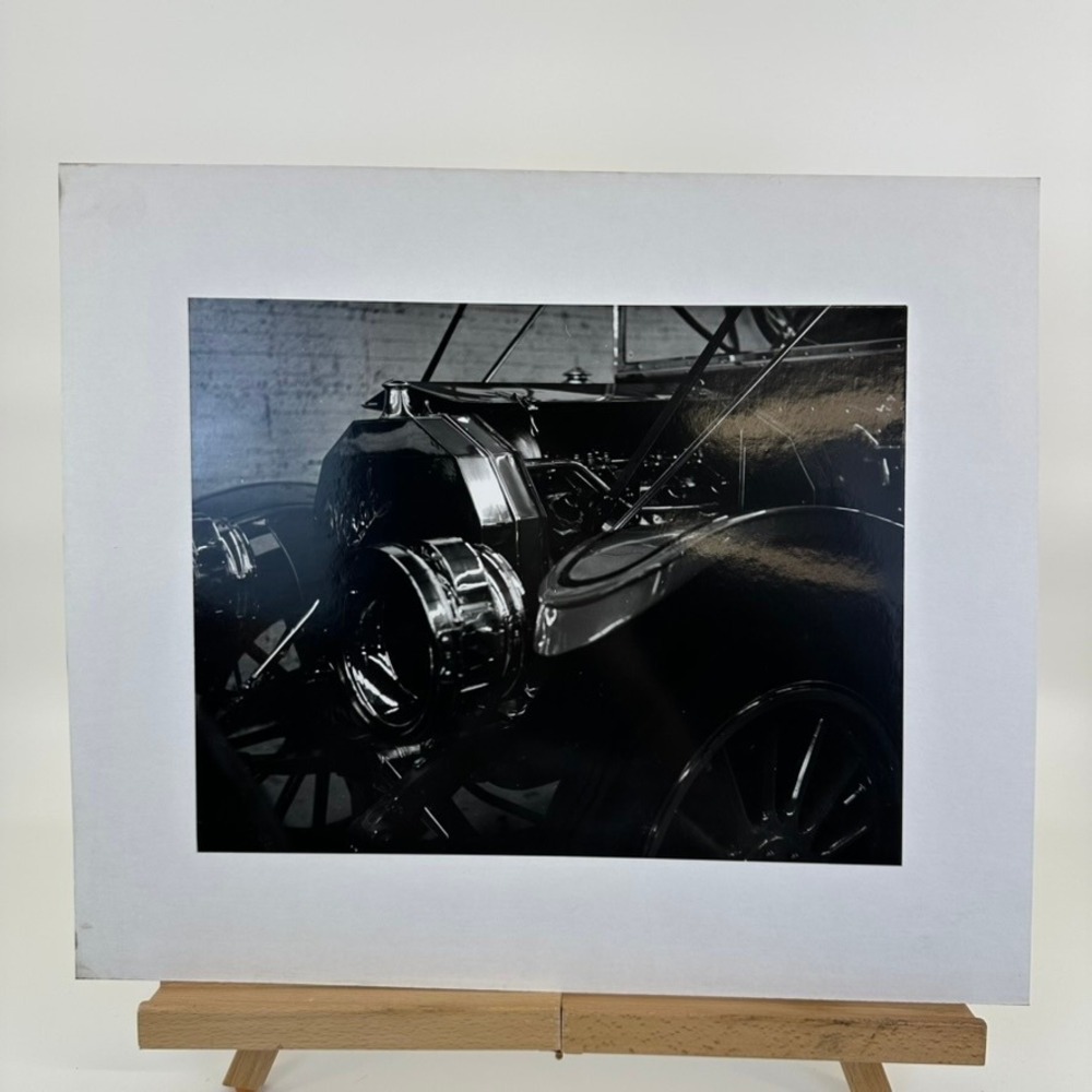 Vintage Black and White Photograph Antique Car Engine Close Up